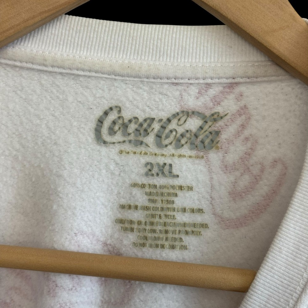 Coca Cola  Spellout Long Sleeve Cropped Red White Pullover Sweatshirt XXL #401‎ - Picture 7 of 8